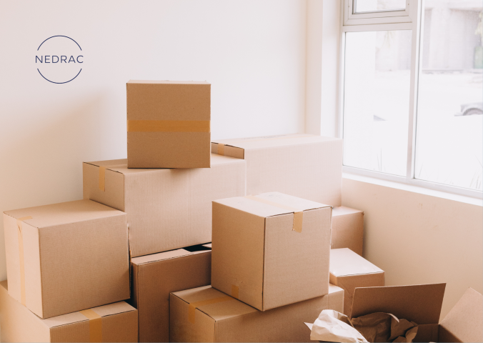 Boxes stacked for moving
